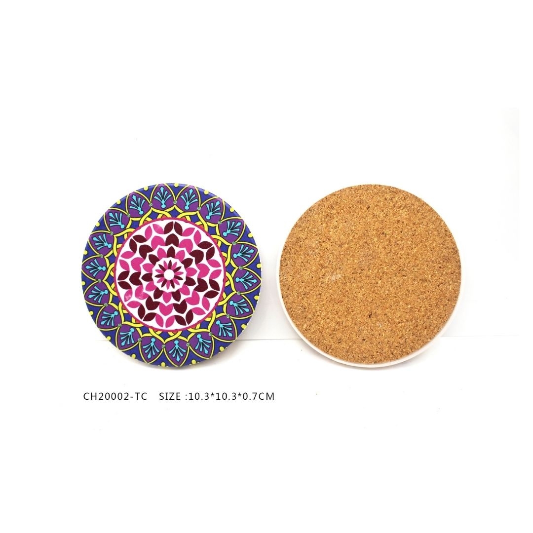 Absorbent ceramic coaster with cork back